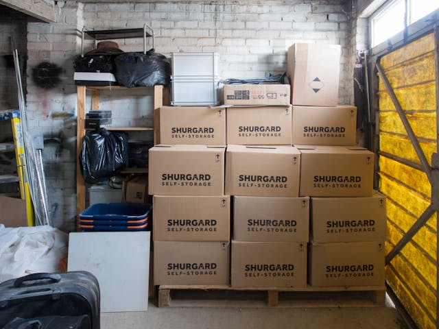Boxes in a storage unit 